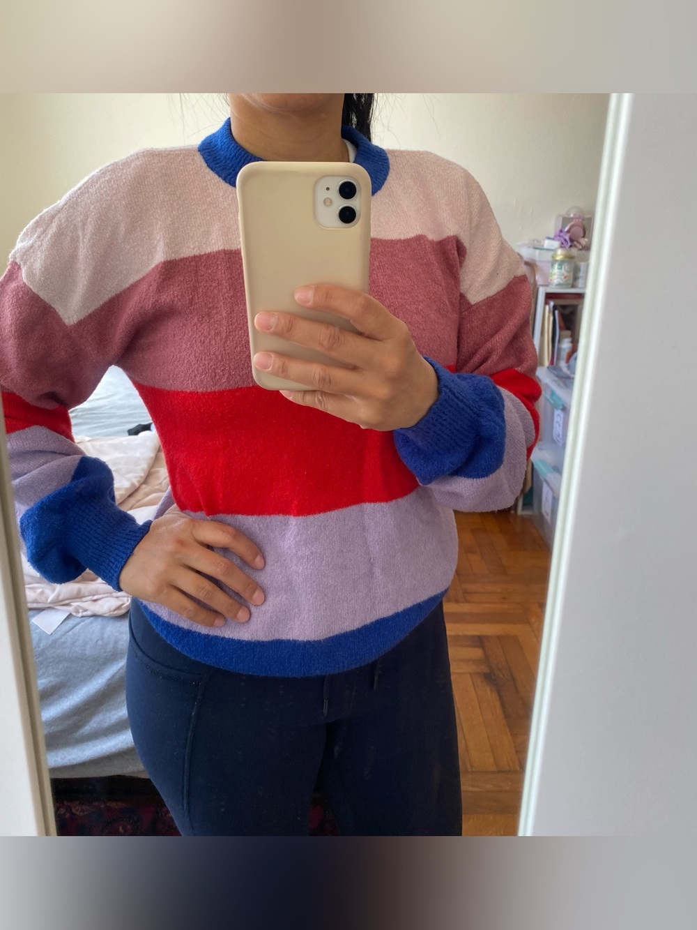 Saks Fifth Avenue Colorblock Sweater XS Soft Knit Crewneck Cozy